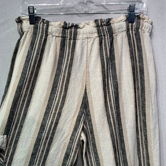 Naturals D&co Linen Striped cropped Cargo pocket paper bag waist pants SMALL - Picture 8 of 9